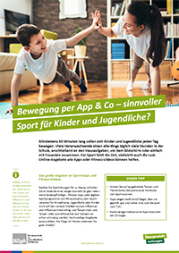 Titelbild der Broschüre "Bewegung per App & Co – sinnvoller Sport für Kinder und Jugendliche?"