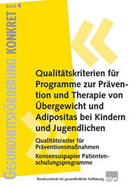 Titelbild des Fachbuchs "Qualitätskriterien für Programme zur Prävention und Therapie von Übergewicht und Adipositas bei Kindern und Jugendlichen"